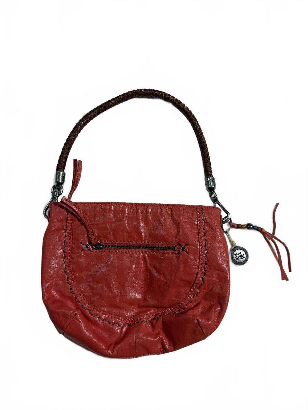 The Sak Mini Red Pink Chunky Stitching Boho Shoulder Bag Leather